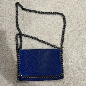 Royal Blue Embossed Leather Chain Bag